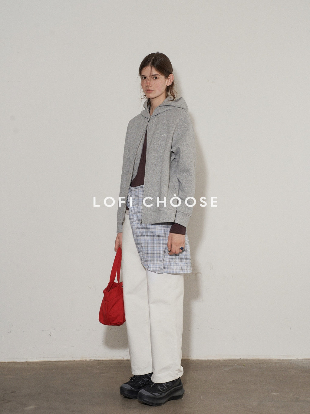 Lofi choose Soft Cotton Blend Loose Fit Button Front Commuter Grey Oversized Hoodie