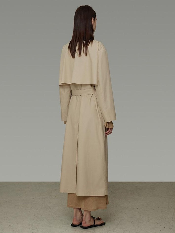 unspoken Classic Khaki Single Breasted Mid Length Loose Fit Women Commuter Trench Coats