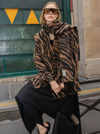 audreyyang Wool Blend Fringe Relaxed Double Breasted Women Zebra Print Blazers
