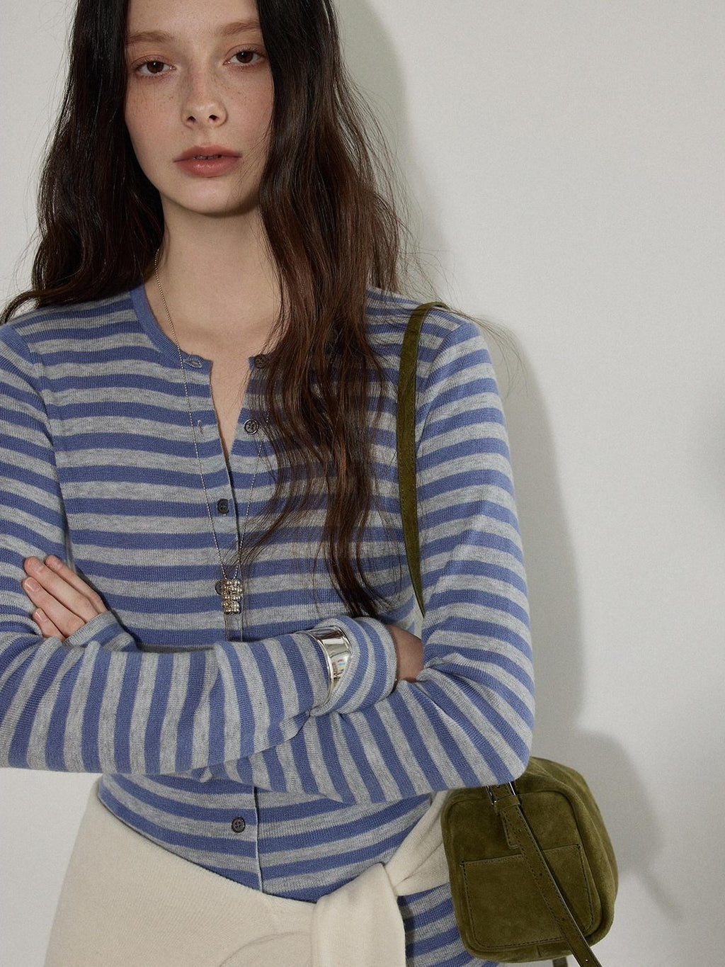 Lofi choose Wool Blend Slim Fit Striped Commuter Women Button Front Knitwear Cardigans
