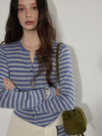Lofi choose Wool Blend Slim Fit Striped Commuter Women Button Front Knitwear Cardigans