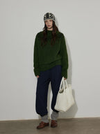 Lofi choose Thick Loose Fit Commuter Round Neck Pullover Women Knit Green Brown Sweaters