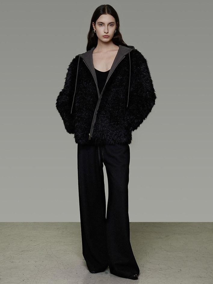 unspoken Warm Minimalist Commuter Loose Fit Zip Layered Women Black Polyester Short Coat