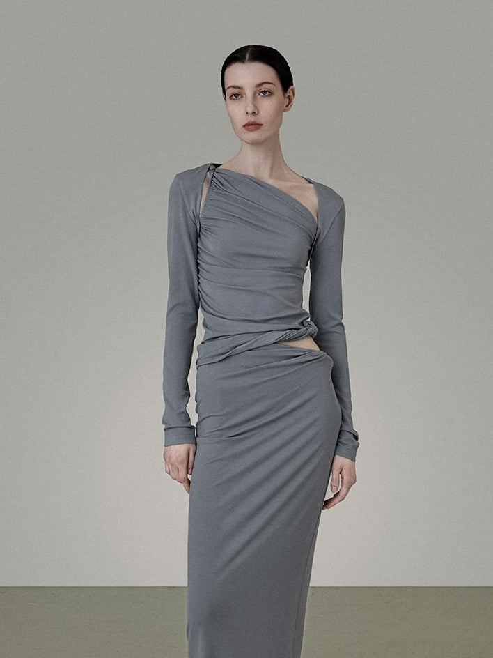 unspoken Slim Viscose Long Sleeve Minimal Commuter Women Workwear Top & Skirt Sets