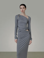 unspoken Slim Viscose Long Sleeve Minimal Commuter Women Workwear Top & Skirt Sets