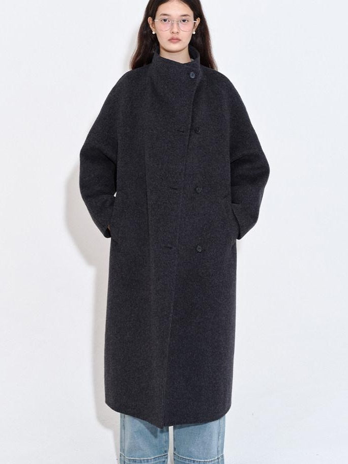 fano Pure Wool Single Breasted Lapel Midlength Straight Korean Women Gray Wool Coats
