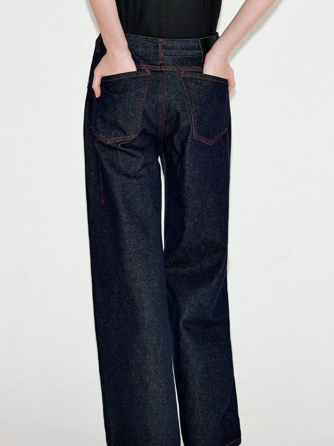 fano Comfortable Cotton Vintage Relaxed Natural Waist Women Raw Denim Wide Leg Jeans