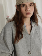 Lofi choose Soft Poly Cotton Blend Loose Fit Commuter Long Sleeve Heather Gray Sweatshirt
