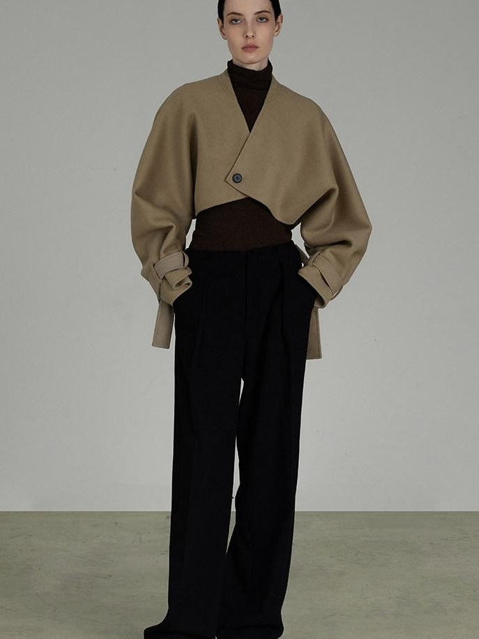 unspoken Pure Sheep Wool Long V-neck Straight Cut With Pockets Commuter Wool Coats