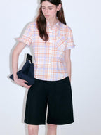 fano Uv Protection Plaid Stand Collar Short Sleeve Straight Fit Korean Shirts