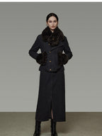 unspoken Warm Buttoned Panel Slim High Waist Long Sleeve Women Black Top & Skirt Sets