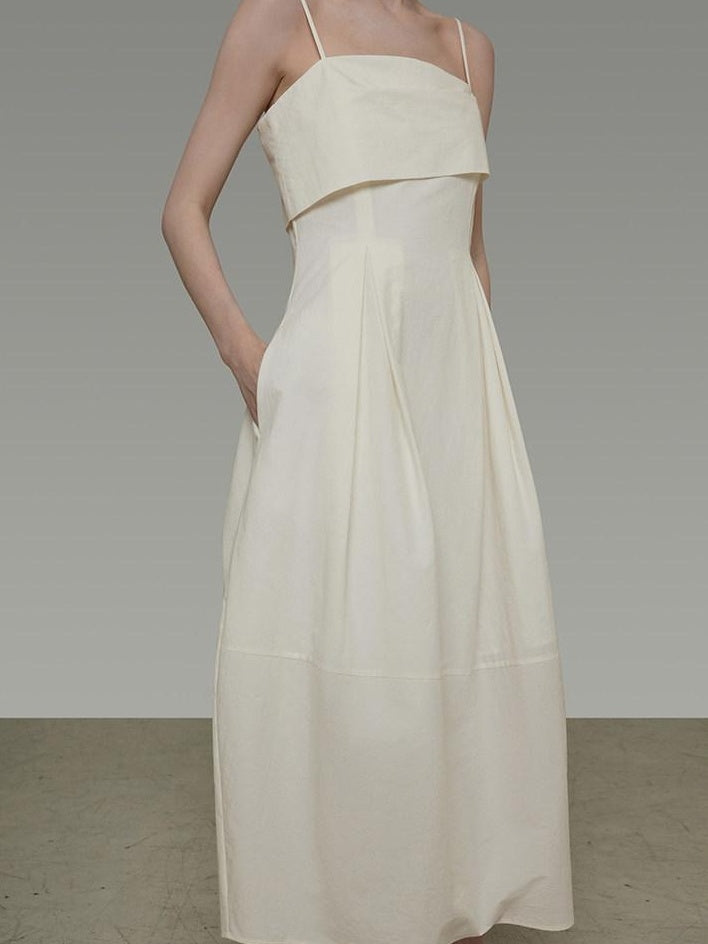 unspoken Soft Cotton High Waist A Line Irregular Hem Minimalist Workwear Maxi Dresses