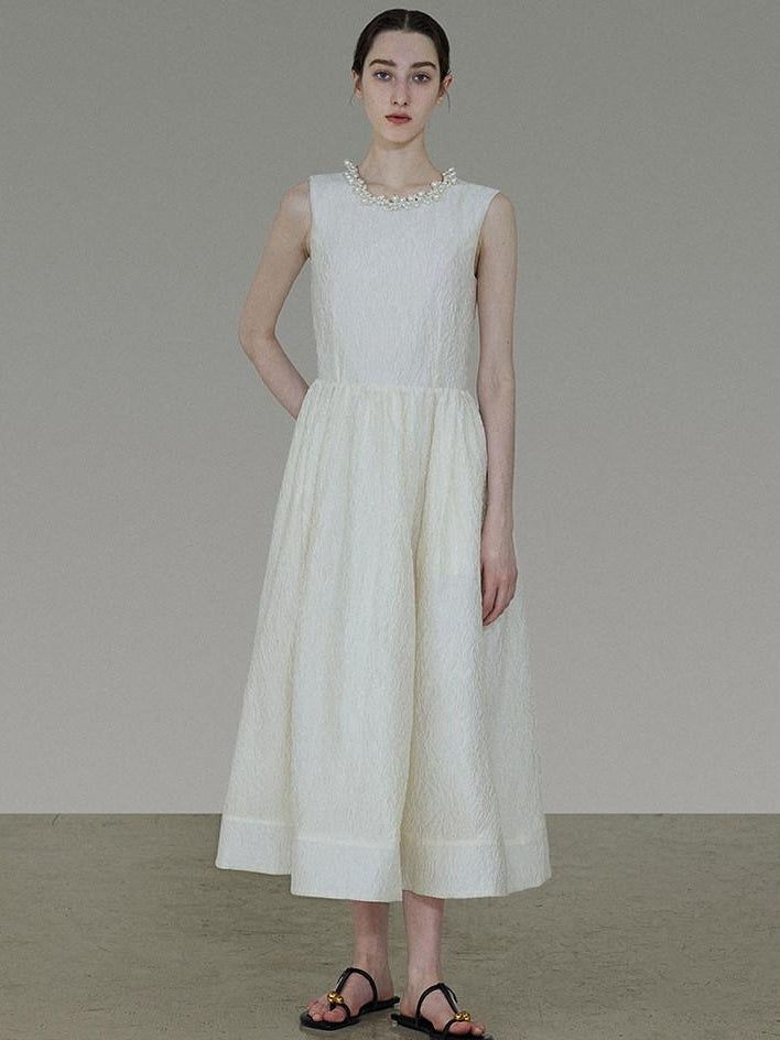 unspoken Polyester Blend A Line Fitted Waist Round Neck Sleeveless Casual Maxi Dresses