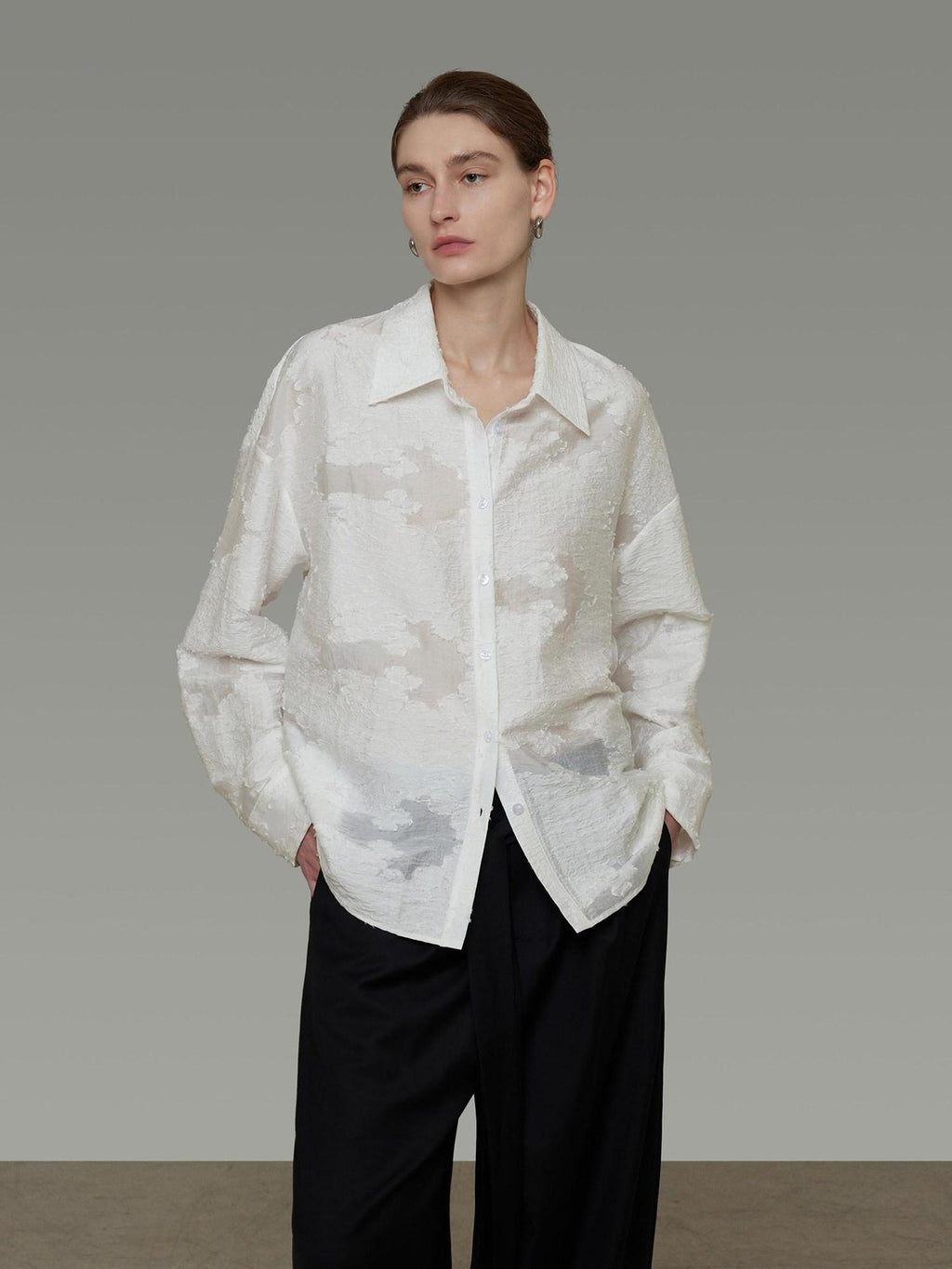 unspoken Breathable Lyocell Loose Fit Button Cardigan Women Work White Long Sleeve Shirts