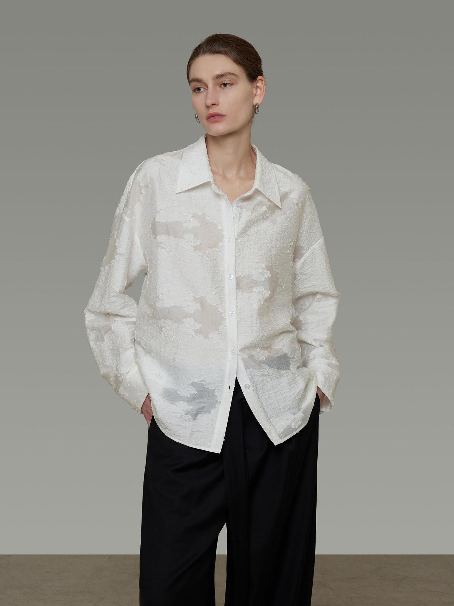 unspoken Breathable Lyocell Loose Fit Button Cardigan Women Work White Long Sleeve Shirts