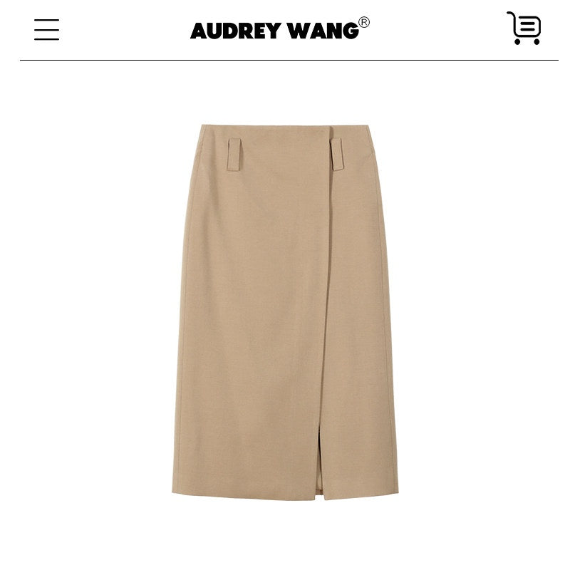 audreyyang_Khaki_Contrast_Lapel_Blazer_Slit_Loose_Fit_Long_Sleeve_Women_Top_&_Skirt_Sets_MISSTT