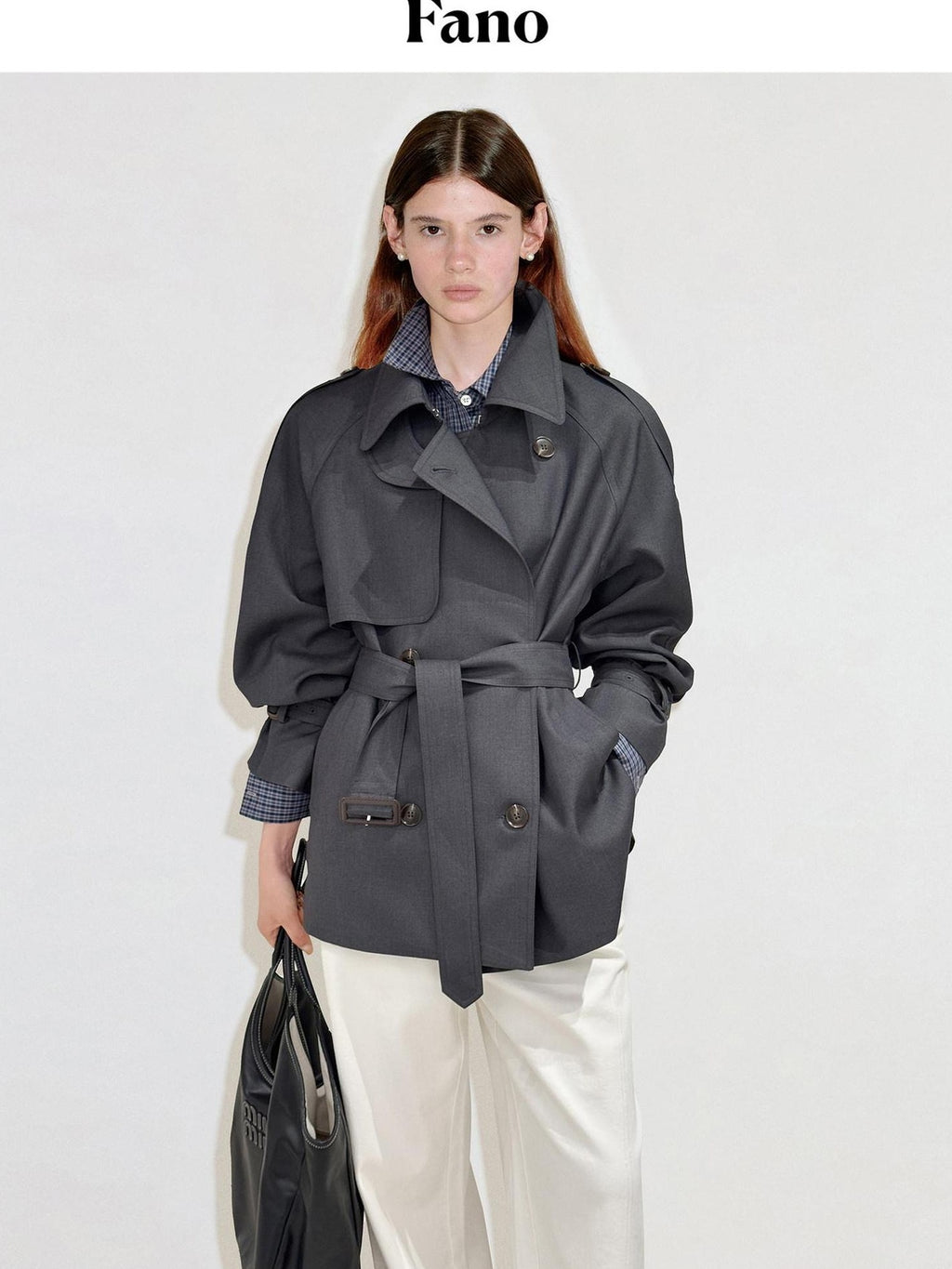 fano Buttoned Double Breasted Short Loose Fit Women Khaki Beige Trench Coats