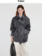 fano Buttoned Double Breasted Short Loose Fit Women Khaki Beige Trench Coats