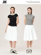 ikyou High Waist 100 Percent Cotton Resin Colorfast A Line Casual White Midi Skirts