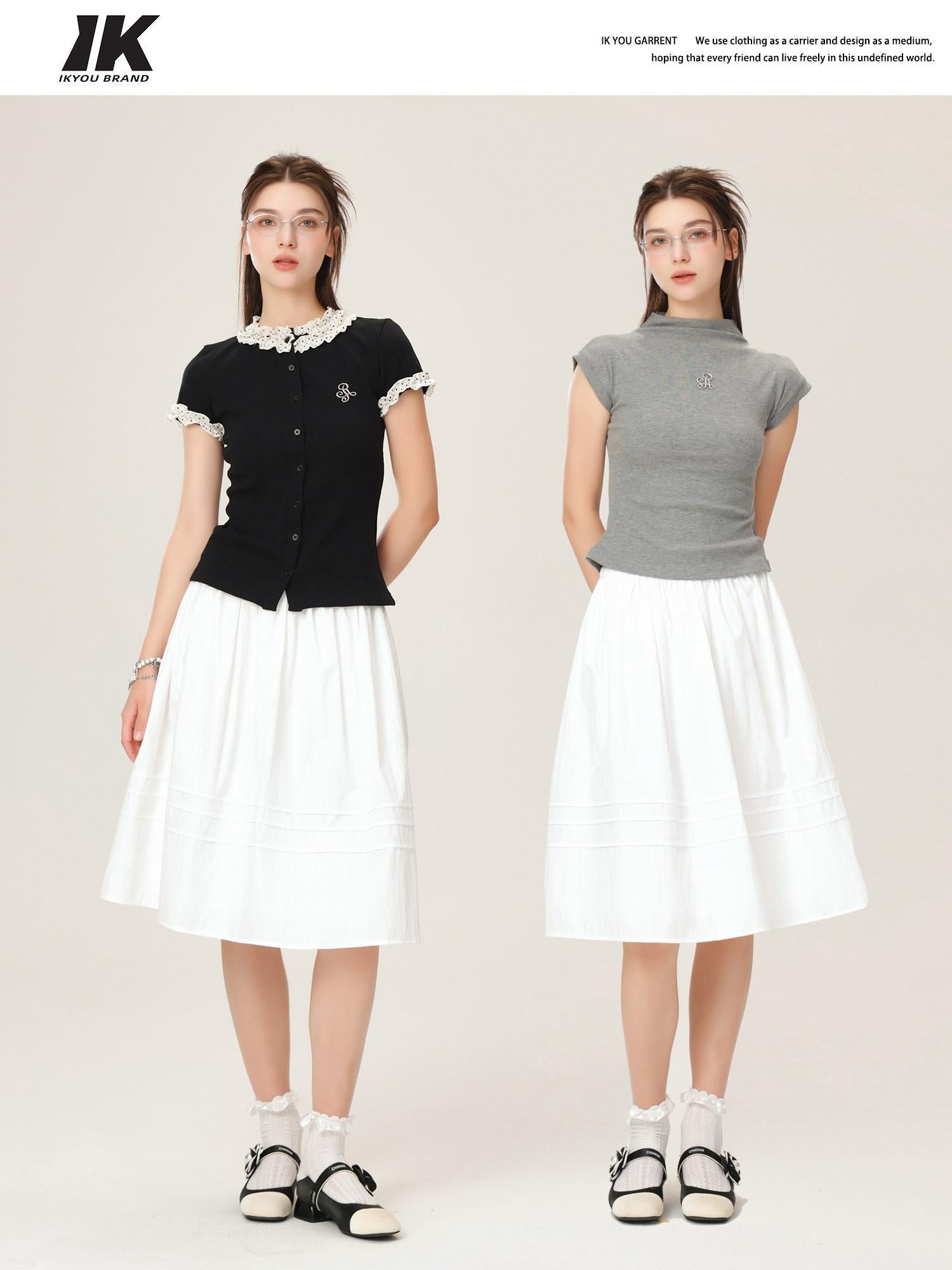 ikyou High Waist 100 Percent Cotton Resin Colorfast A Line Casual White Midi Skirts