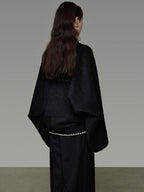 unspoken Minimalist Commuter Tailored Oversized V-neck Short Black Women Wool Coats
