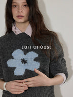 Lofi choose Office Ready Loose Pullover Crewneck Women Floral Knit Wool Blend Sweaters