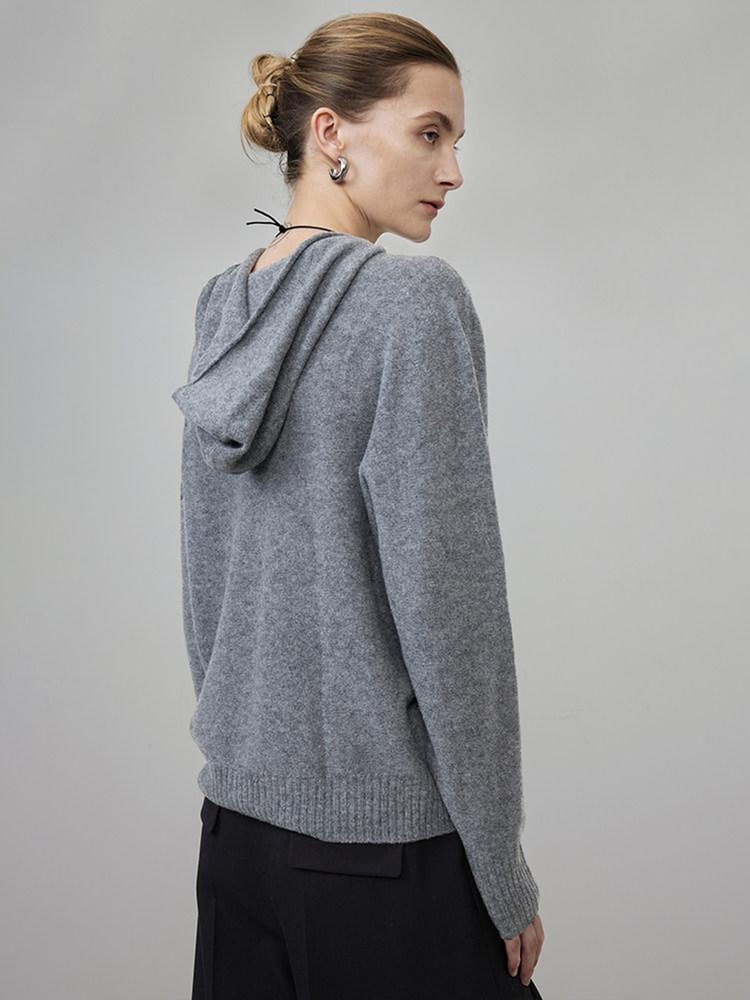 unspoken Cozy 100 Percent Wool Hooded Loose Fit Minimalist Commuter Knit Sweaters