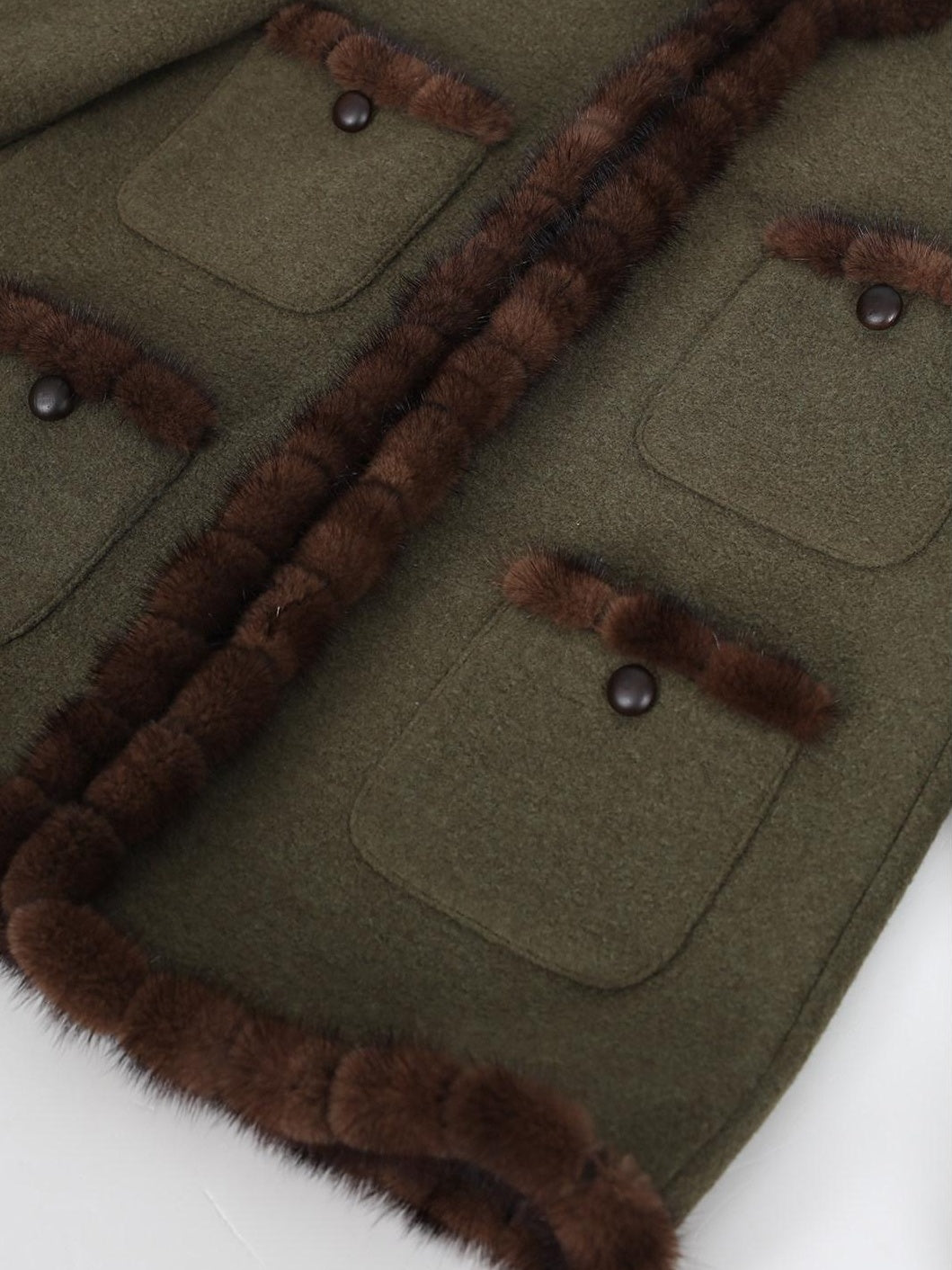 audreyyang Insulated Loose Fit Hooded Wool Blend Hidden Button Beech Green Cropped Jackets