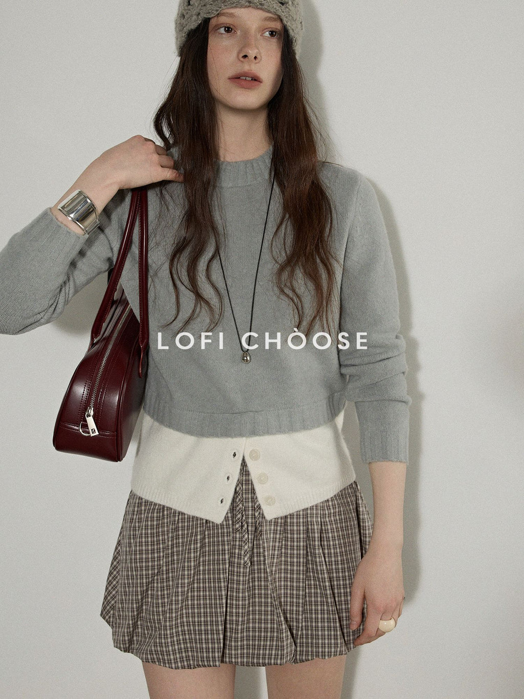 Lofi choose Comfortable Loose Plaid Button Collar Long Sleeve Women Workwear Midi Dresses