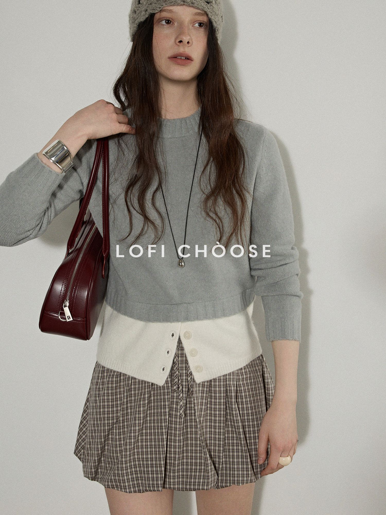 Lofi choose Comfortable Loose Plaid Button Collar Long Sleeve Women Workwear Midi Dresses