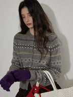 Lofi choose Cozy Gray Button Front Loose Fit Knit Crew Neck Workwear Cardigans