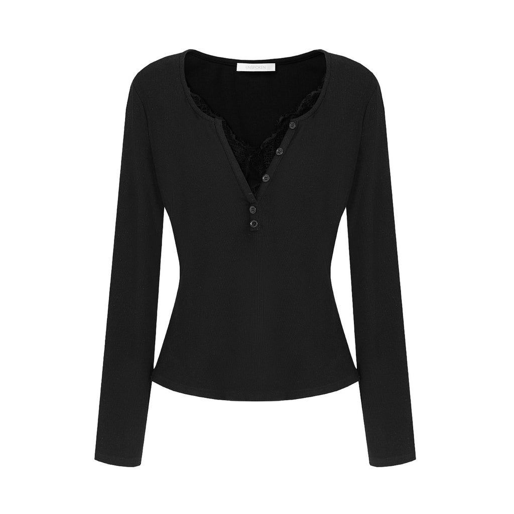 unspoken_Viscose_Knit_Casual_Slim_Lace_Trim_Women_V-neck_Long_Sleeve_Black_Blouses_MISSTT