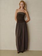 someonesometimes Tencel Modal Splice Slim Off Shoulder Strapless Casual Taupe Maxi Dresses