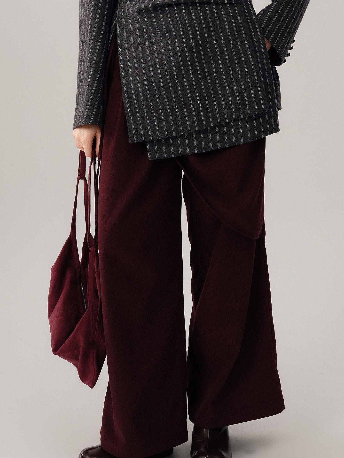 audreyyang Comfort Stretch Asymmetric Minimalist High Waist Loose Fit Women Straight Pants