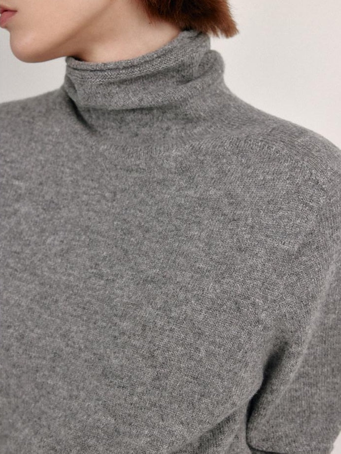 fano 100 Percent Wool High Neck Straight Minimalist Commuter Women Pullover Sweaters