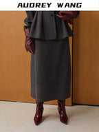 audreyyang Waist Cinch Slim Casual V-neck Single Breasted Women Office Black Wool Coats