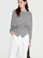 fano Soft Wool Blend Relaxed Loose Batwing Boat Neck Womens Knit Sweaters