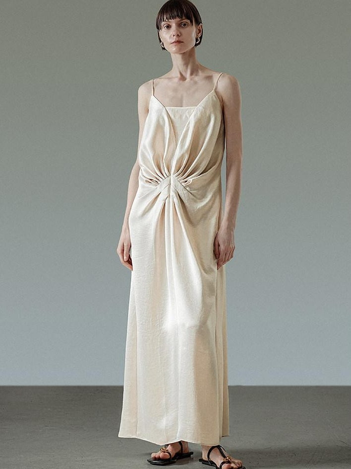 unspoken Satin Minimal V-neck Camisole Natural Waist City Commuter Women Maxi Dresses
