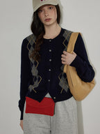 Lofi choose Soft Midweight British Argyle Contrast Button Women Knitwear Cardigans