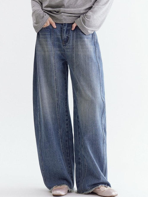 fano Breathable Cotton Natural Waist Relaxed Pocketed Casual Blue Straight Leg Jeans