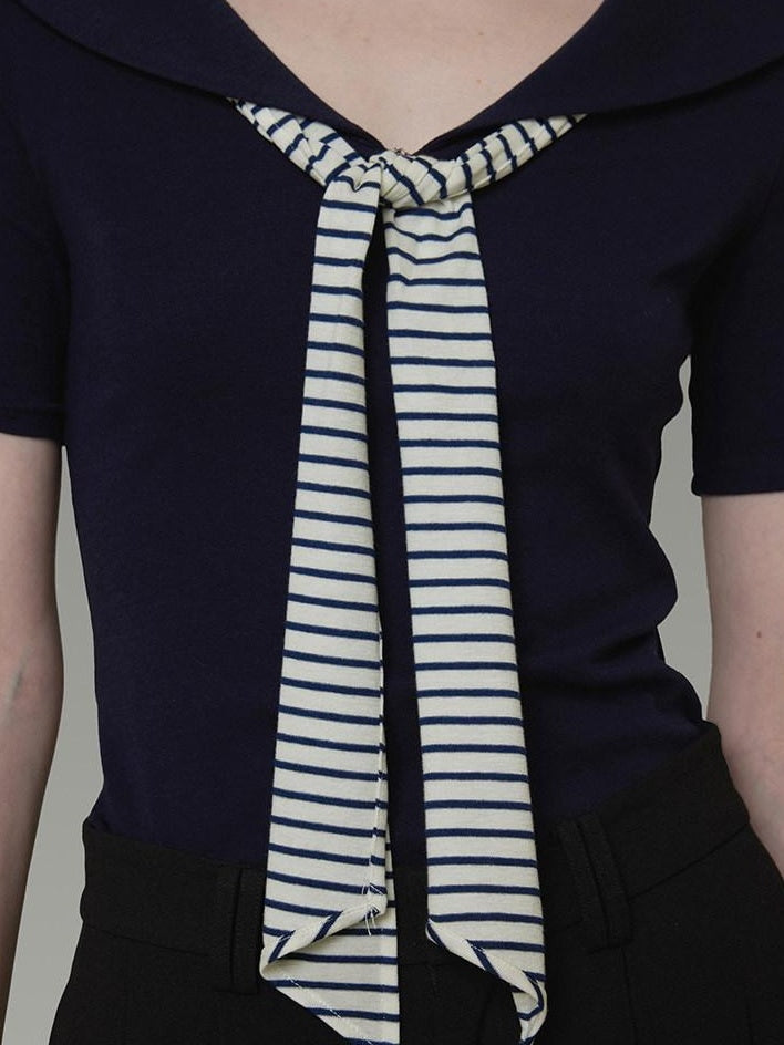unspoken Minimal Commuter Slim Fit Knit Tie Detail Nautical Collar Men Deep Blue Sweaters