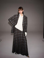 someone sometimes Original Design Plaid V-neck Long Sleeve Polyester Office Chic Top & Skirt Sets