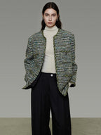 unspoken Lambswool Blend Structured Commuter Round Neck Relaxed Green Wool Coats
