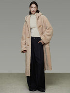 unspoken Warm Hooded Loose Mid Length Pocketed Commuter Women Light Camel Long Coats