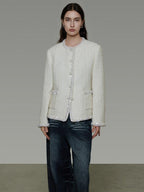unspoken Wool Blend Minimal Commuter Relaxed Fit 3D Tailored Cropped Jackets