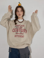 Lofi choose Oversized Letter Print Crewneck Pullover Commuter Style Women Oatmeal Sweatshirt