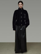unspoken High Waist Textured H Line Straight Minimalist Workwear Black Midi Skirts