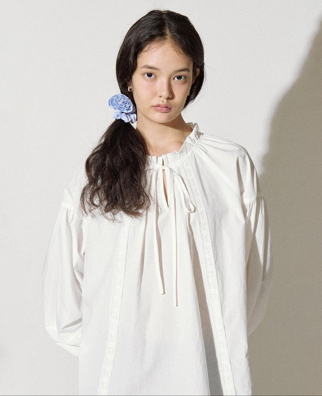 fano Breathable Lyocell Cotton Loose Round Neck Korean Long Sleeve White Blouses