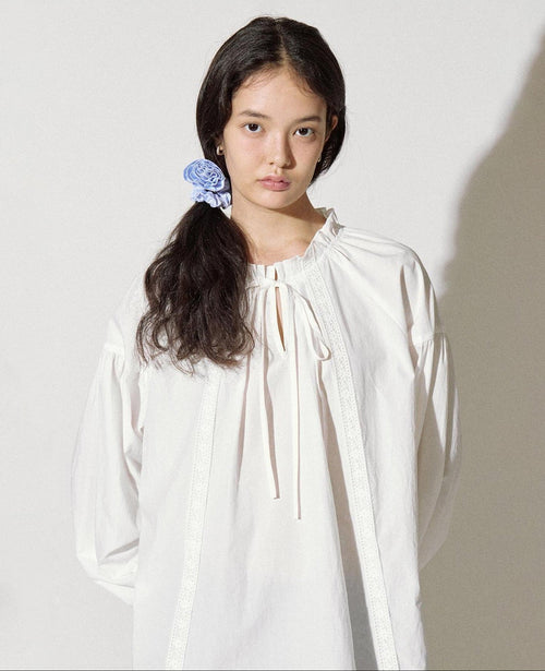 fano Breathable Lyocell Cotton Loose Round Neck Korean Long Sleeve White Blouses