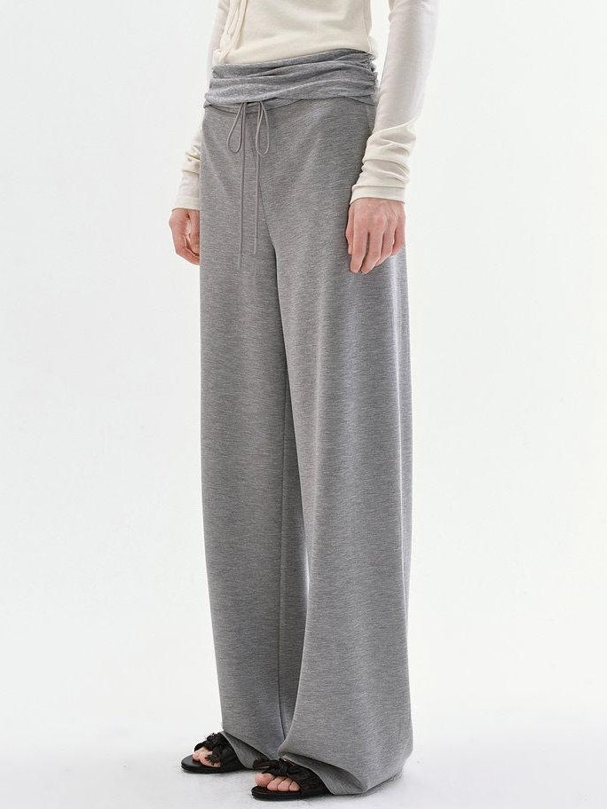 fano Versatile Natural Waist Drawstring Wide Leg Heather Gray Poly Blend Sweatpants